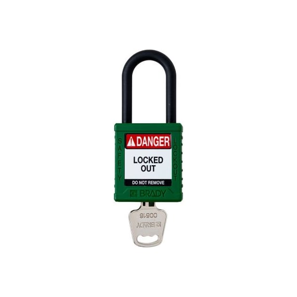 Brady Brady Safety Lockout Padlock, Keyed Different, 1-1/2in, Plastic/Nylon, Green SDPL-GRN-38PL-KD - main